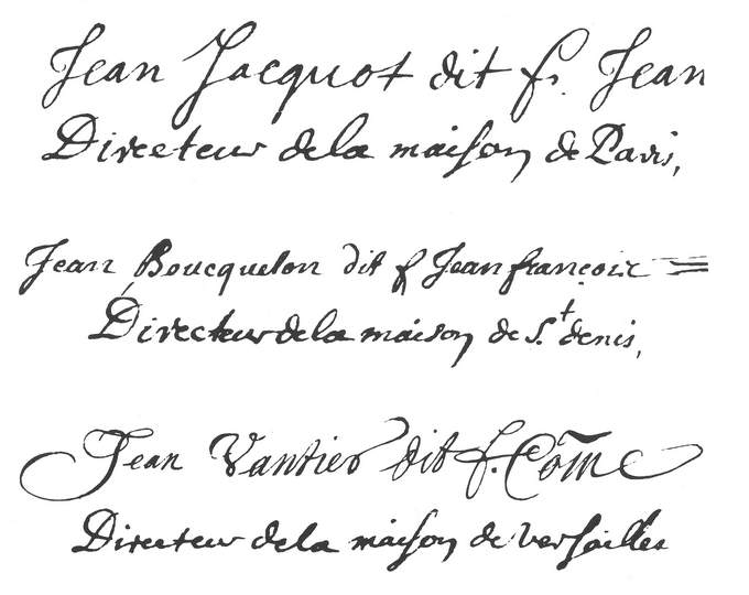Signatures et missions de Frères