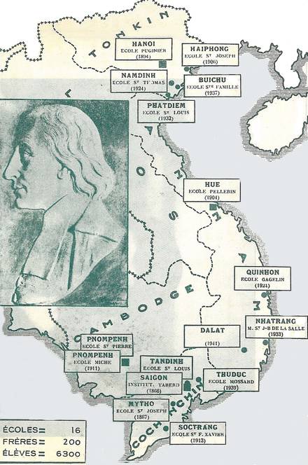 Principaux lieux des écoles et année de fondation