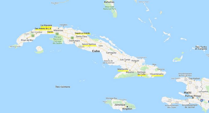 Lieux d'implantation des Frères à Cuba