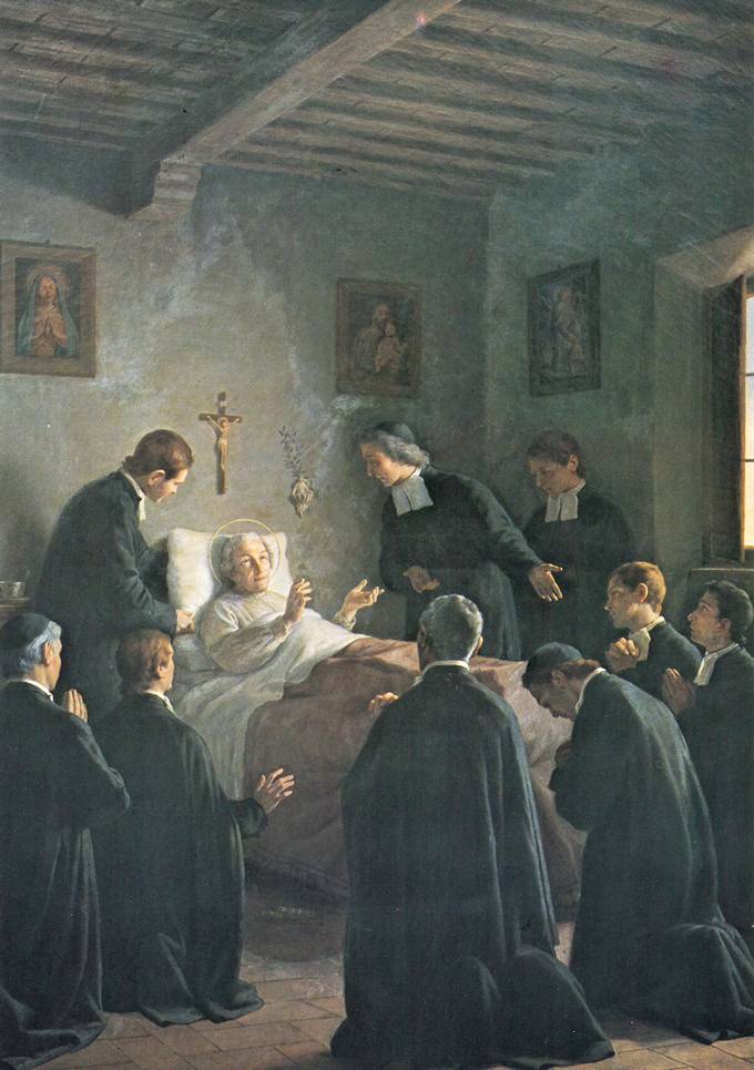 J-B de La Salle bénit les Frères qui l'entourent