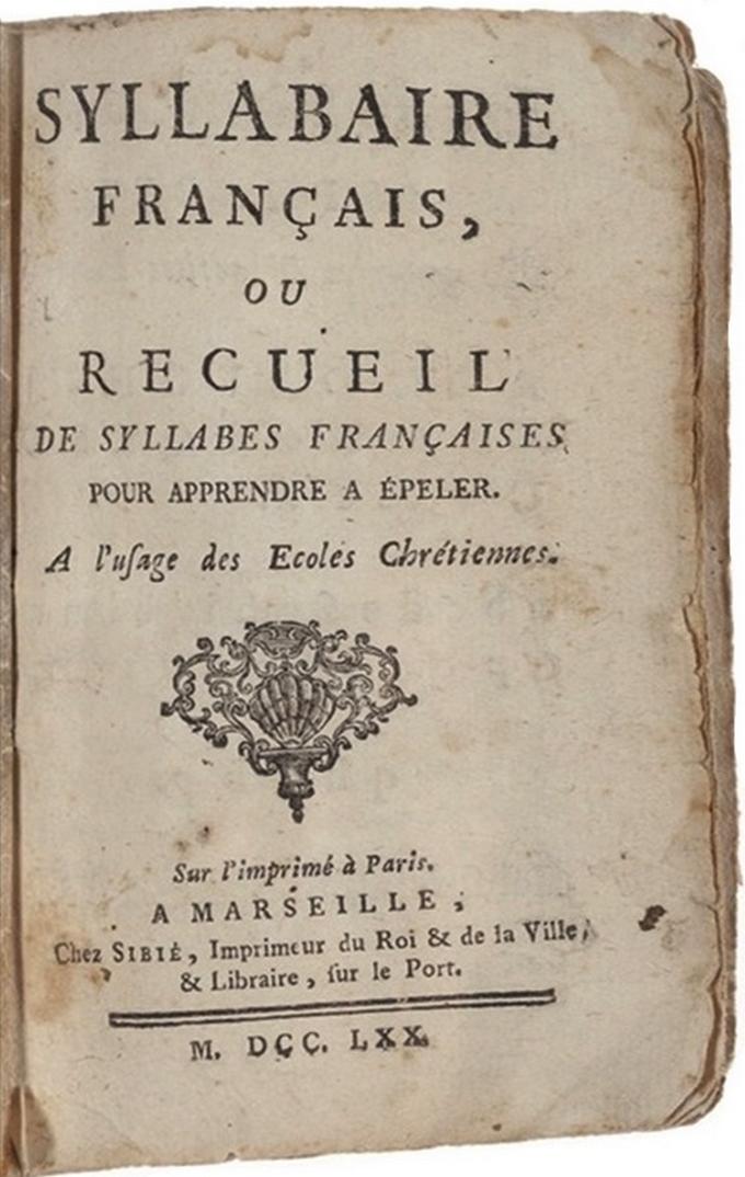 Le syllabaire de 1770 : page de garde