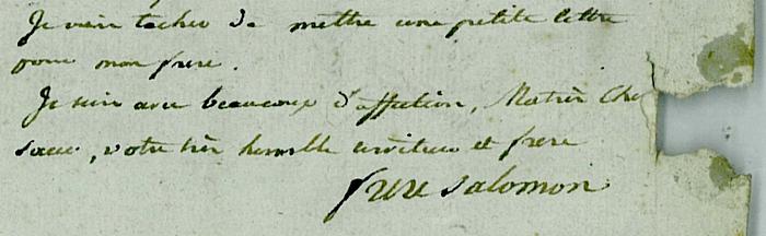 La signature du Frère Salomon
